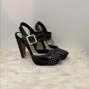 L.A.M.B. Black platform Heels with cream Accents